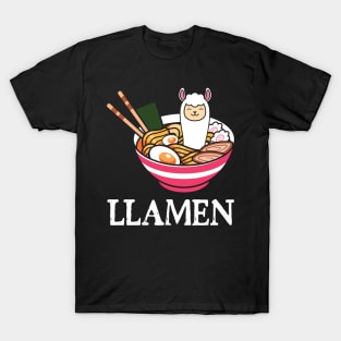 Llamen, funny pun ramen noodles llama design T-Shirt